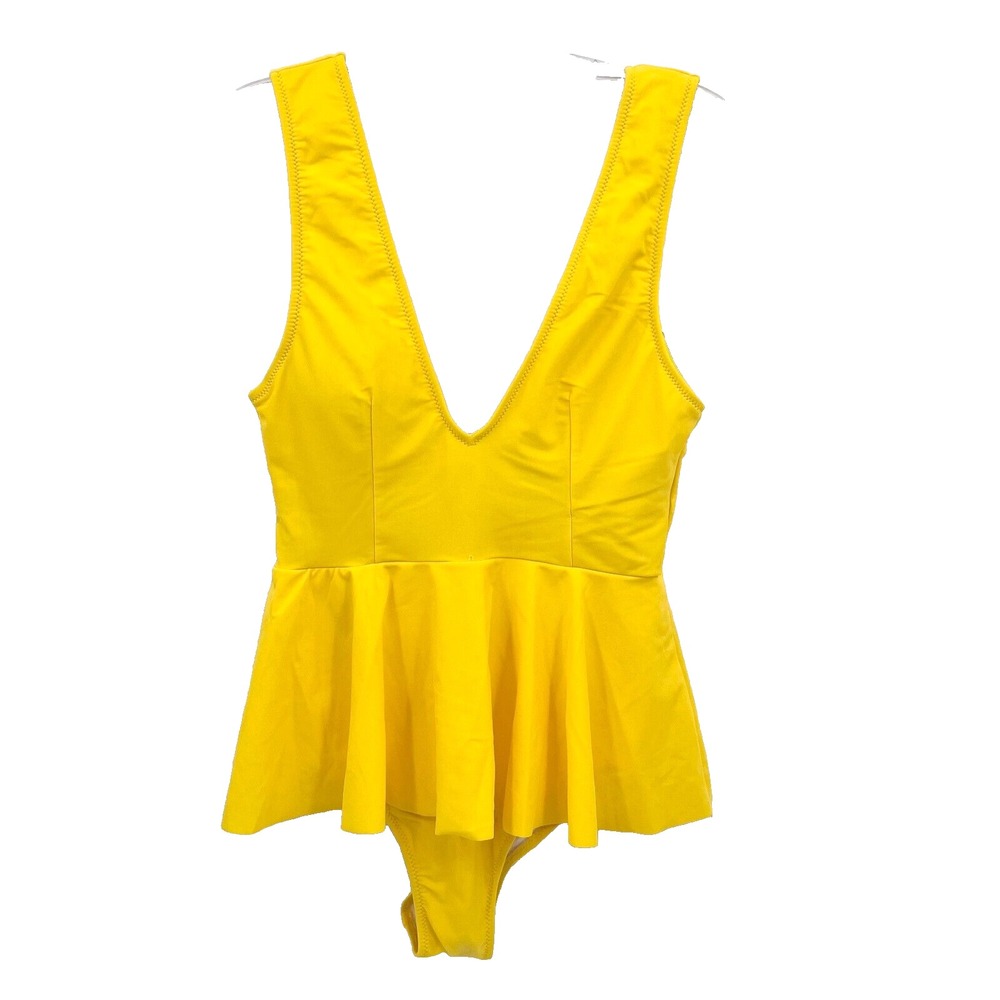 DD&MM Women's Sz S NWT Yellow Low-Cut Plunging V-Neck Ruffled One-PIece Swimsuit